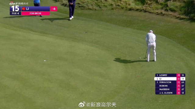 DP World巡回赛-爱尔兰公开赛第二轮 @李昊桐 15号洞长推抓鸟，总成绩回到-7杆